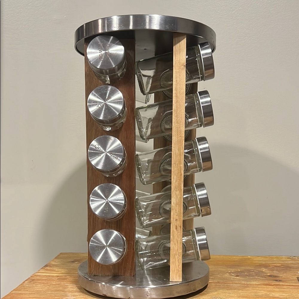Revolving Spice Rack with Glass Jars